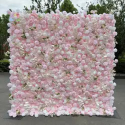 White Baby Breath Rose Artificial Flower Wall Backdrop Roll up 5D Simulation Floral Wall Wedding Banquet Hall Event Photo - 1*1ft / #16