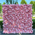 Custom 3d Roll up Fabric Cloth Base Pink Silk Rose Flowerwall Backdrop Panel Decor Artificial Flower Wall for Wedding Decor