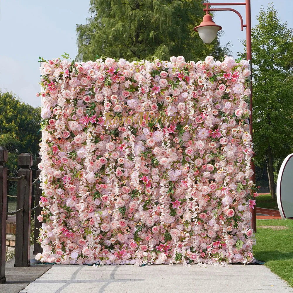 2x2M Flower Wall Panel 3D Silk Rose Floral Wall Decor for Wedding Home Decor Background Shop Party Photo Arrangement