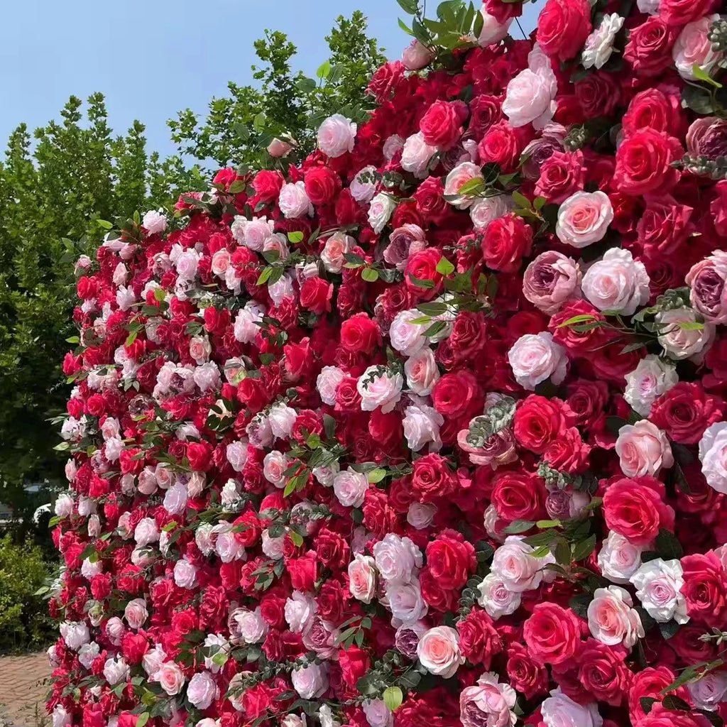 Custom Size Elegant Silk Artificial Floral Backdrop Wall Rose Flower Wall for Wedding Valentine's Day Christmas Party Event