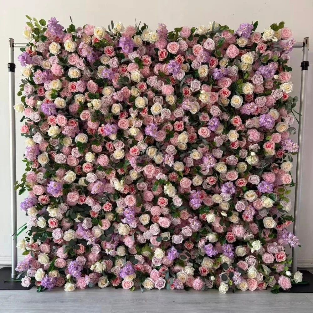 High-End Pink Fabric-Backed Artificial Flower Wall | Wedding Backdrop & Photography Background for Bridal Decoration