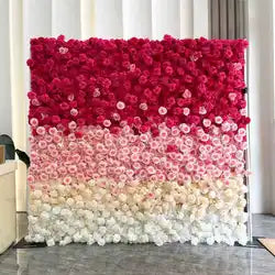 Pink White Rose Gradient Artificial Flower Background Wall Red Gradient Roses Net Red Punch Card Rose Hydrangea Flower Wall - One square unit / Red-style 13