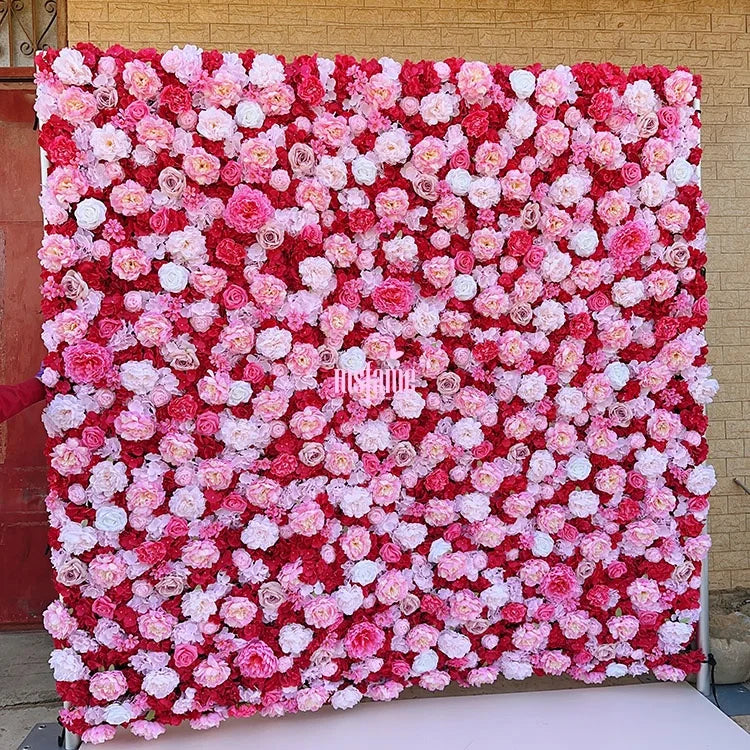 MSFAME Wedding Artificial Flowers Wall Decoration 5D Roll up Backdrop 8X8 Pink Flower Wall