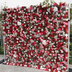 F198 Luxury Restaurant Wall Backdrop Decor Burgundy Flower Mat Artificial 3D 5D Red Faux Silk Rose Flower Wall for Wedding Event - 8ft x 8ft , 4ft x 8ft , 10ft x 8ft , or Custom / 16 flower wall