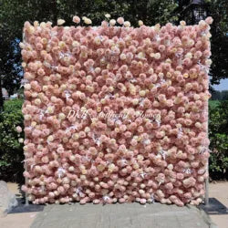 Wholesale Artificial Flower Wall 8ft X 8ft White Roll up Flower Wall Panel Silk Rose Wall Backdrop for Wedding Decoration - customizable / HQ249