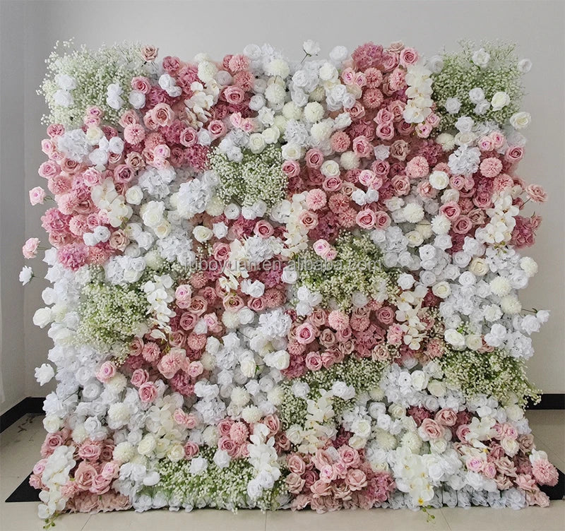 F198 Luxury Restaurant Wall Backdrop Decor Burgundy Flower Mat Artificial 3D 5D Red Faux Silk Rose Flower Wall for Wedding Event