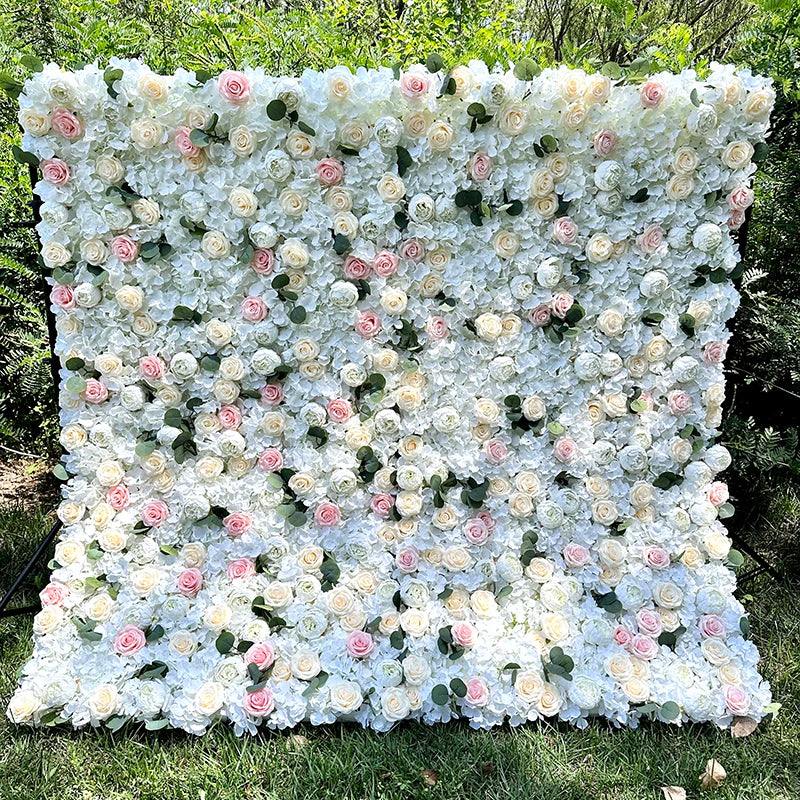 MYFW High-quality Customized 5D 3D Flower Wall Backdrop Silk Artificial Decorative Flower Wall Pink Wedding Rose Wall Penels