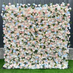 White Baby Breath Rose Artificial Flower Wall Backdrop Roll up 5D Simulation Floral Wall Wedding Banquet Hall Event Photo - 1*1ft / 36