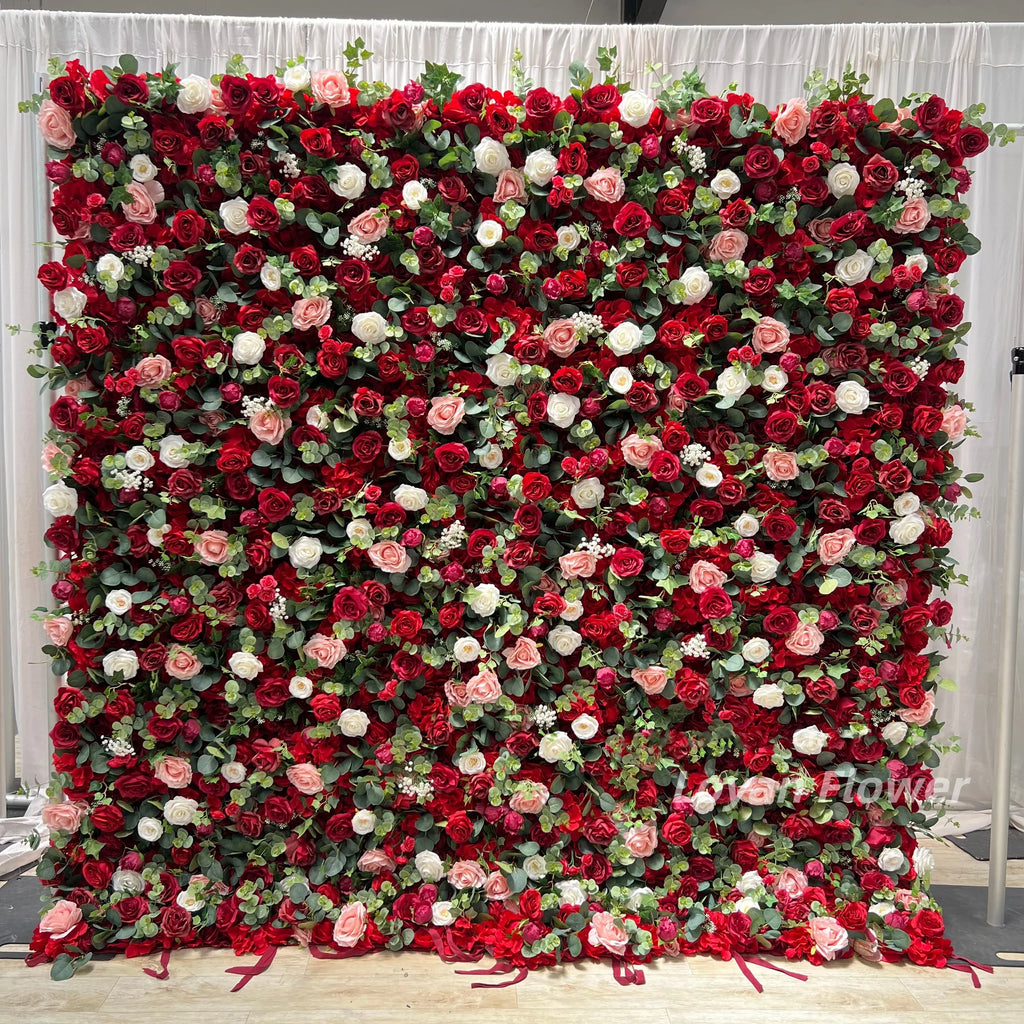 8ft X 8ft Floral Wall Panel Red Rose Flower Wall Backdrop Wedding Supplies 3D Style Silk Flower Decorations