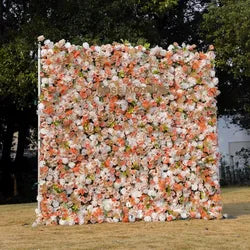 Wedding Party Event Decor  Flower Wall Panel  3D Roll up Fabric Cloth Artificial Silk Rose Flower Wall Backdrop - 1*1m   25