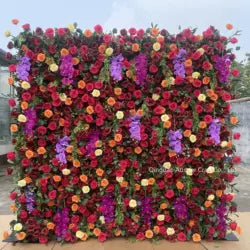 High Quality 3D Silk Floral Panel Custom 5D/8D Artificial Rose Flower Wall Wedding Christmas Graduation Stage Background - #1