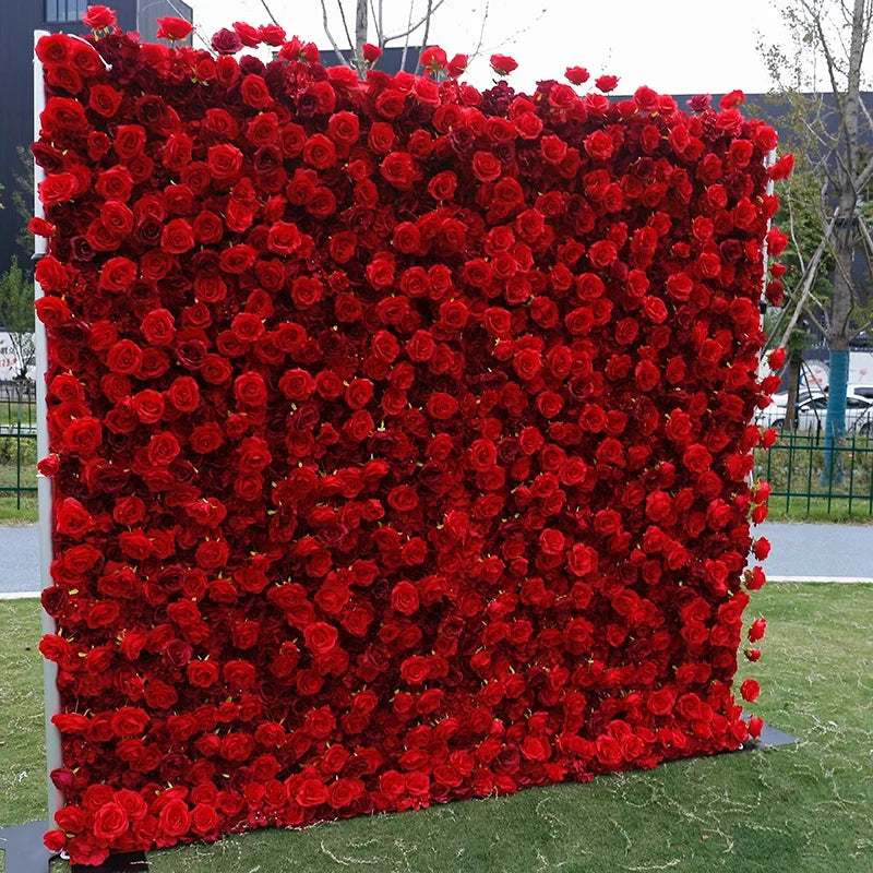 F198 Luxury Restaurant Wall Backdrop Decor Burgundy Flower Mat Artificial 3D 5D Red Faux Silk Rose Flower Wall for Wedding Event