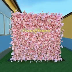 8x8 ft Silk Flower Wall Panel Square Artificial Floral Backdrop for Wedding Hotel Banquet Event Decoration - 8ft*8ft / Pink