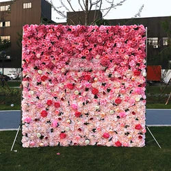F198 Luxury Restaurant Wall Backdrop Decor Burgundy Flower Mat Artificial 3D 5D Red Faux Silk Rose Flower Wall for Wedding Event - 8ft x 8ft , 4ft x 8ft , 10ft x 8ft , or Custom / 55 flower wall