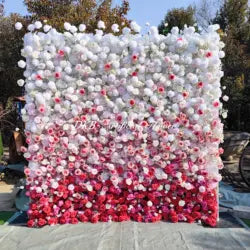 DKB Custom Wedding Decoration Roll up Flower Wall 3D Floral Cloth Flower Wall White Rose Flower Wall Backdrop for Wedding Decor - 8*8 feet or Custom Sizes / HQ135