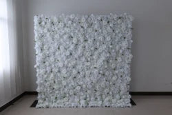 Custom 3D White Plastic Fabric Handmade Artificial Rose Flower Wall Wedding Mother's Day Background Decoration - CB-494 / 40*60cm(15.75*23.62in)