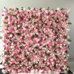 White Baby Breath Rose Artificial Flower Wall Backdrop Roll up 5D Simulation Floral Wall Wedding Banquet Hall Event Photo - 1*1ft / #8