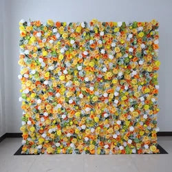 EG-M041 5D 8ft X 8ft Roll up Fabric Flower Wall Artificial Rose White Flower Wall for Wedding Backdrop Decoration - 1 Square Meter / White and Green 28