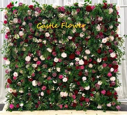 O-W011 8ft X 8ft  Roll up Cloth Flower Wall Backdrop Events Wedding Decor Artificial Flowers Wall Silk Rose Wall Flower Decor - 60cm x 40cm,8ft *8ft, 10ft*10ft / #033