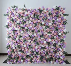 A01 Custom Pink White Floral Wall Panel Backdrop 3D 5D Roll up Zipper Fabric Artificial Silk Rose Flower Wall for Wedding Decor - #43 328