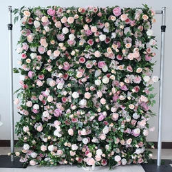 A01 Custom Pink White Floral Wall Panel Backdrop 3D 5D Roll up Zipper Fabric Artificial Silk Rose Flower Wall for Wedding Decor - #63 052
