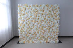 Custom 3D White Plastic Fabric Handmade Artificial Rose Flower Wall Wedding Mother's Day Background Decoration - CB-464-3 / 40*60cm(15.75*23.62in)