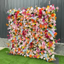 White Baby Breath Rose Artificial Flower Wall Backdrop Roll up 5D Simulation Floral Wall Wedding Banquet Hall Event Photo - 1*1ft / 37