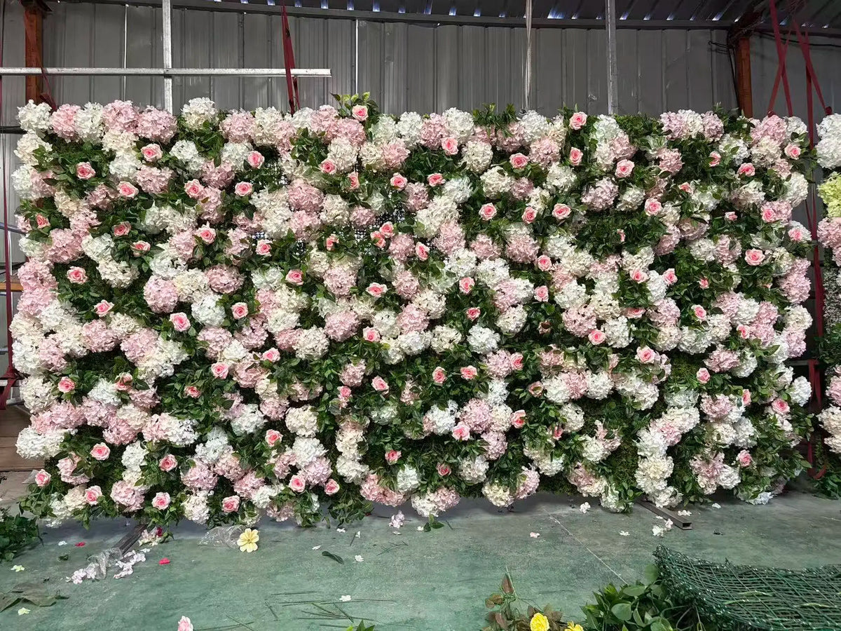 Wholesale Forest Artificial Flower Wall Roll up 8ftx8ft Greenery Silk Floral Wall Wedding Backdrop Decoration for Photography