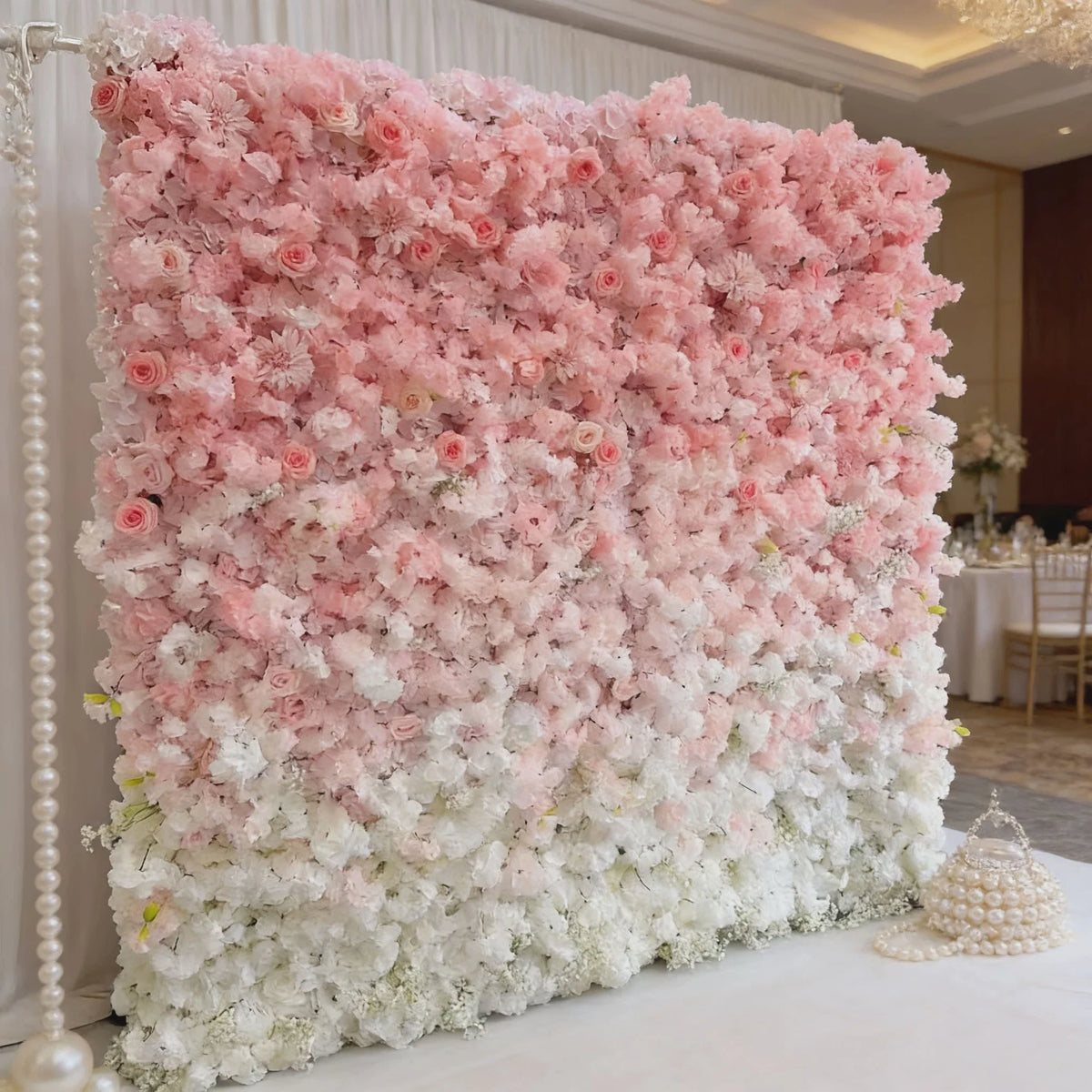 Pink White Rose Gradient Artificial Flower Background Wall Red Gradient Roses Net Red Punch Card Rose Hydrangea Flower Wall
