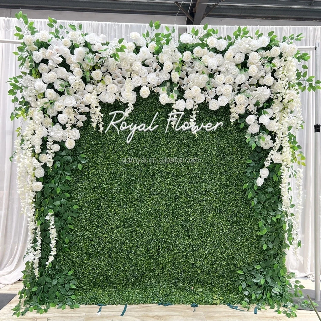 Custom 3d Roll up Fabric Cloth Base Pink Silk Rose Flowerwall Backdrop Panel Decor Artificial Flower Wall for Wedding Decor