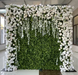 A01 Custom Pink White Floral Wall Panel Backdrop 3D 5D Roll up Zipper Fabric Artificial Silk Rose Flower Wall for Wedding Decor - #84 C026