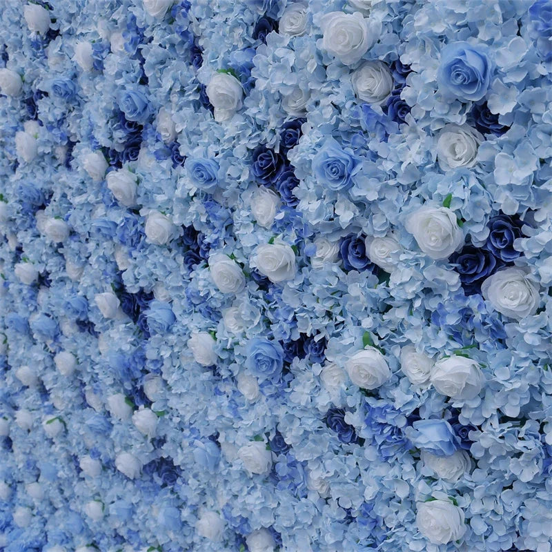 3d Flower Background Artificial Flower Wall Panels Decoration Blue Silk Rose 8x8 Roll up Flower Wall Wedding Backdrops