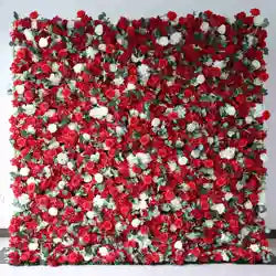EG-M041 5D 8ft X 8ft Roll up Fabric Flower Wall Artificial Rose White Flower Wall for Wedding Backdrop Decoration