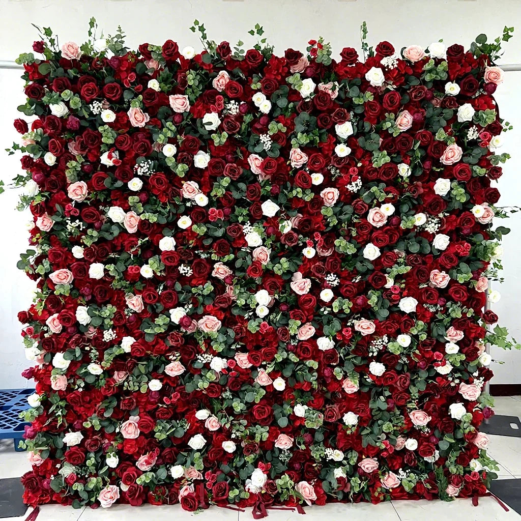 Custom OEM ODM Artificial Flower Wall 3D Mixed Silk Artificial Flowers Handmade Roll up Backdrop for Wedding Event Party Decor