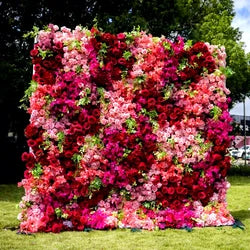 Wholesale Cloth Base Artificial Rose Flower Wall Background Wedding Decoration Sign-in Flower Row for Reception Flower Wall - 1*1m(3.28*3.28ft) / light pink 17