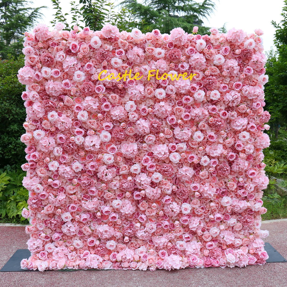 Customized 3D Silk Roll up Cloth Back Drop Panel 8ft X 8ft Wedding Events Artificial Red Rose Flower Wall Backdrop for Wedding