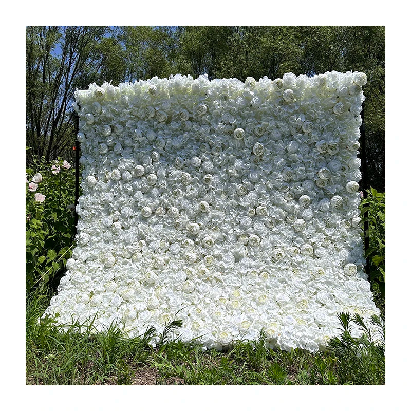 QYY Customized 3D Effects Mix Plant Flower Wall Mats Artificial Flowers Wall Rose Panel Decoration