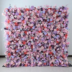A01 Custom Pink White Floral Wall Panel Backdrop 3D 5D Roll up Zipper Fabric Artificial Silk Rose Flower Wall for Wedding Decor - #44 324