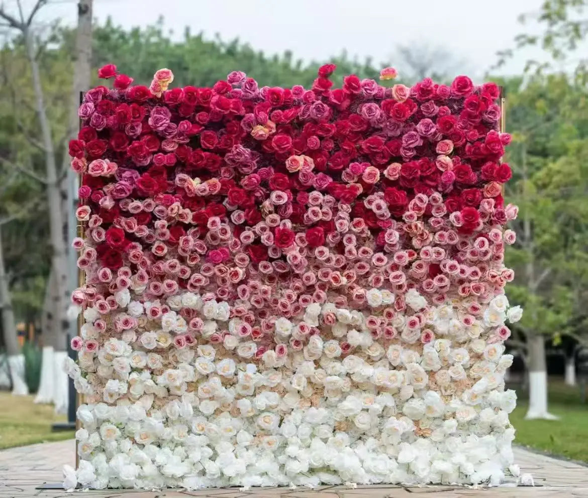 Customized  Mix Color Silk Flowers With Greenery Moss Background Wall Commercial Stage Event Decor Artificial Flower Wall