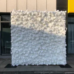 EG-M041 5D 8ft X 8ft Roll up Fabric Flower Wall Artificial Rose White Flower Wall for Wedding Backdrop Decoration