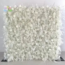 White Baby Breath Rose Artificial Flower Wall Backdrop Roll up 5D Simulation Floral Wall Wedding Banquet Hall Event Photo - 1*1ft / #6
