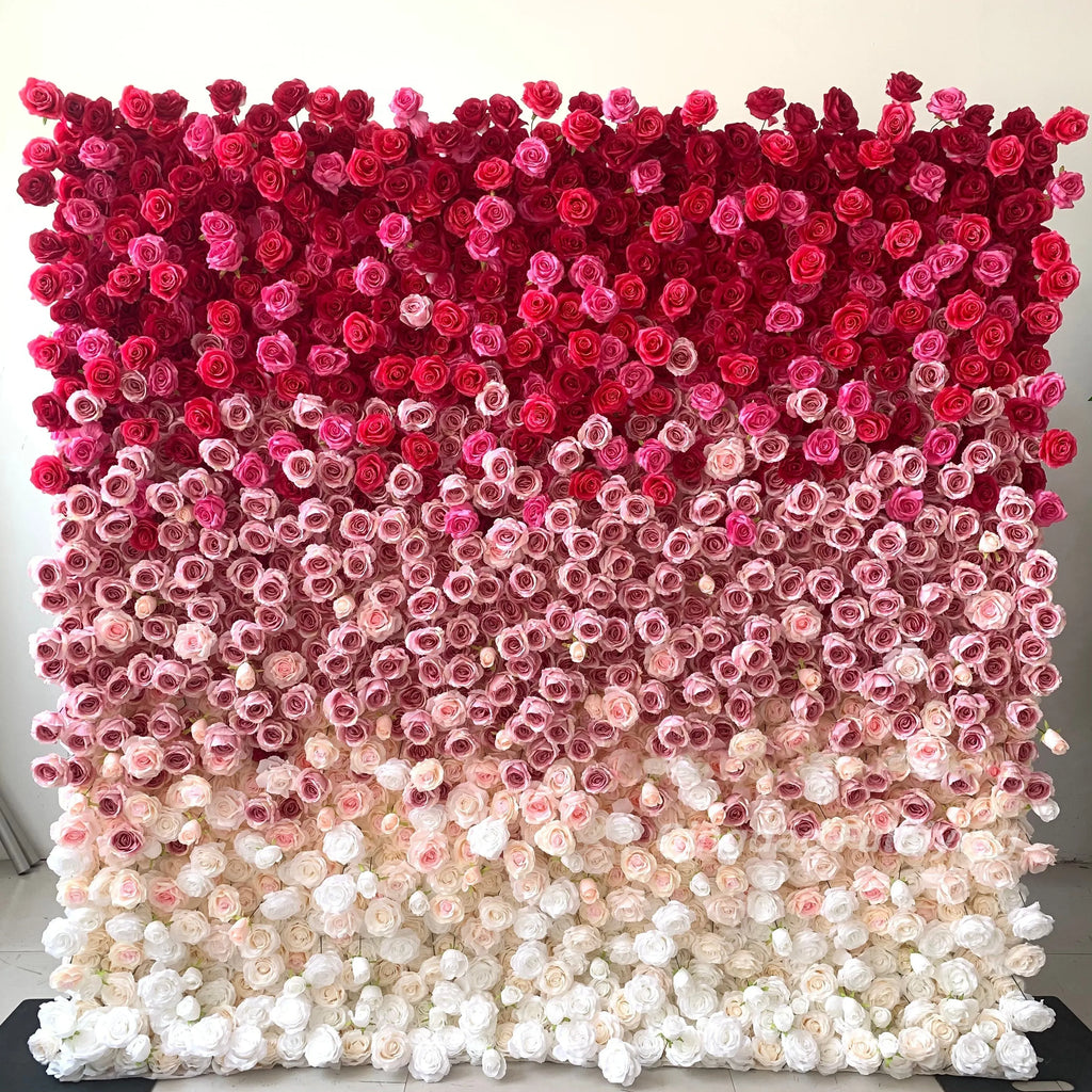 8x8ft Eco-Friendly Modern Wedding Backdrop Decor Pink Floral 3D Roll up Artificial Silk Rose Flower Wall Panel for Party Events