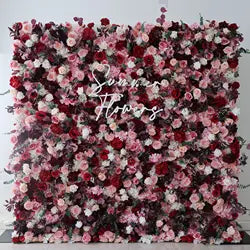 Pink White Rose Gradient Artificial Flower Background Wall Red Gradient Roses Net Red Punch Card Rose Hydrangea Flower Wall - One square unit / White-style 29