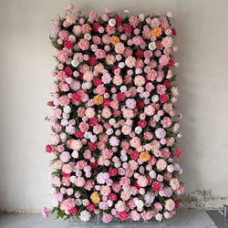 MSFAME Artificial Flowers Wall Wedding Decoration 5D Large Panel Backdrop Peony Pink Flower Wall