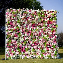 Wholesale Cloth Base Artificial Rose Flower Wall Background Wedding Decoration Sign-in Flower Row for Reception Flower Wall