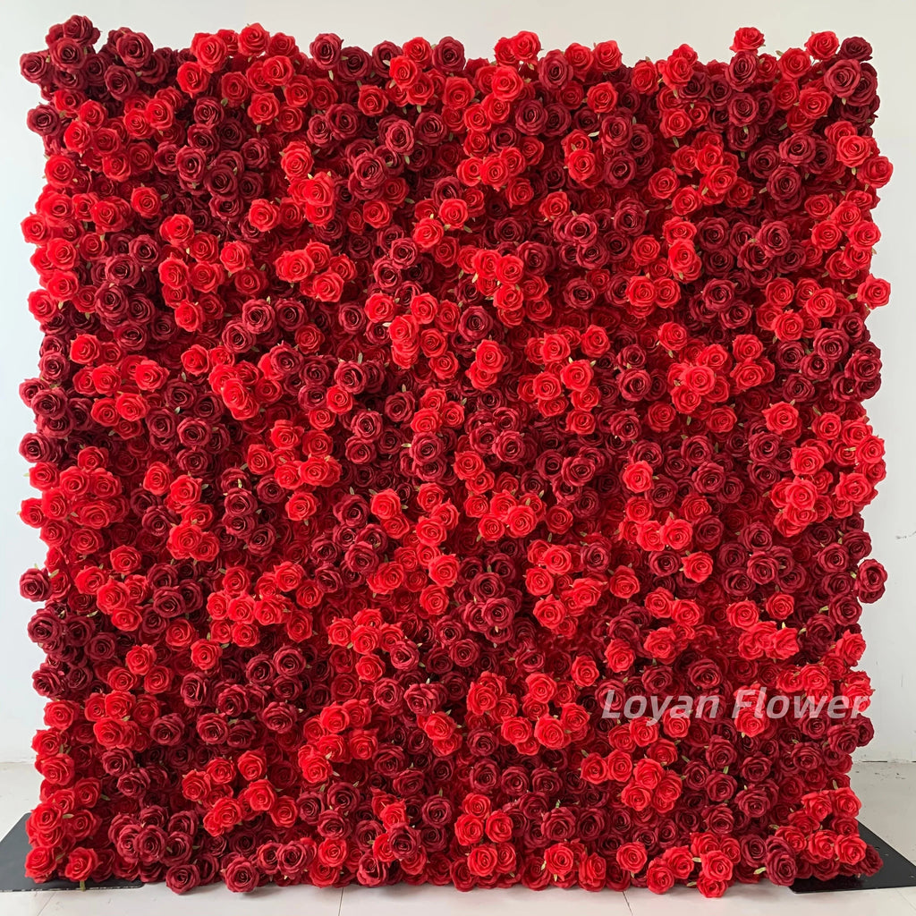 8ft X 8ft Floral Wall Panel Red Rose Flower Wall Backdrop Wedding Supplies 3D Style Silk Flower Decorations