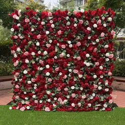Customize Handmade Realistic 5D Roll Cloth Artificial Silk Rose Flower Wall Wedding Back School Eco-friendly Decor Panel