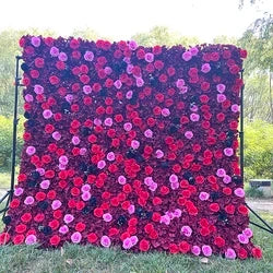 Wedding Road Layout Silk Flower Pink Flower Wall Wedding Background Wall High Quality - Red + Black + Rose Pink - MYQ08 / 120*240cm(47.24*94.49in)