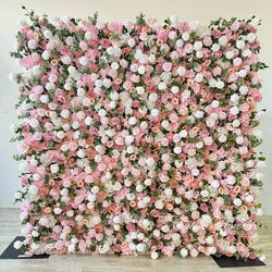 Custom OEM ODM Artificial Flower Wall 3D Mixed Silk Artificial Flowers Handmade Roll up Backdrop for Wedding Event Party Decor