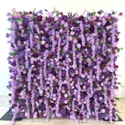 White Baby Breath Rose Artificial Flower Wall Backdrop Roll up 5D Simulation Floral Wall Wedding Banquet Hall Event Photo - 1*1ft / #2